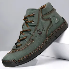 Aliders Men's Hand Stitching Vintage Microfiber Leather Lace Up Comfy Soft Ankle Boots