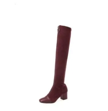 Amozae-Krazing Pot 2019 genuine leather square toe stretch over-the-knee boots thick heels superstar zipper beauty thigh high boots L08