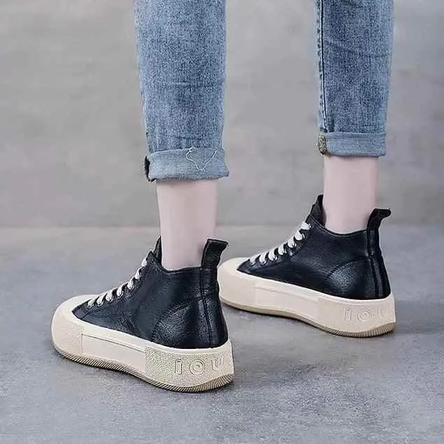 AWCS1246 Women's Casual Shoes - Leather Boots With Thick Bottom