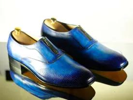 Awesome Handmade Men's Two Tone Blue Wing Tip Brogue Leather Lace Up Shoes, Men Designer Dress Formal Luxury Shoes