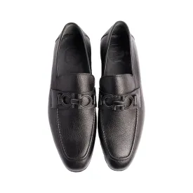 Black Men's Italian Leather Slip-On Shoes Chello Buckle Loafer P00071