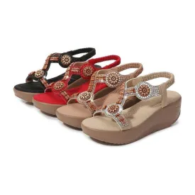 Bohemian Sandals Women Summer Bling Rhinestone Elastic