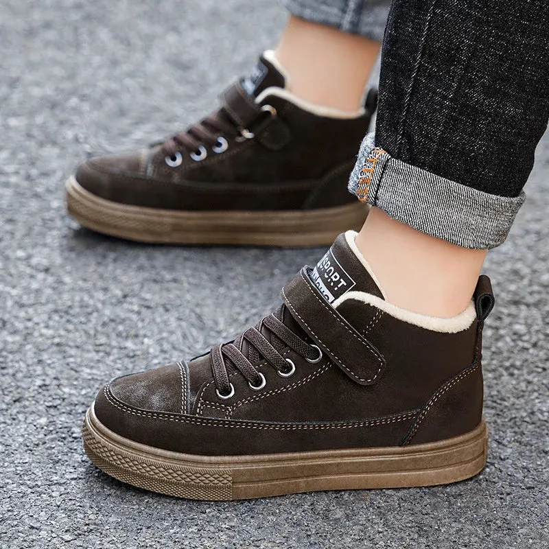 Boys Hook And Loop Velvet Warm Fur Snow Sneakers