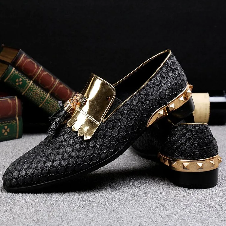 British Handmade Tassel Men Leather Loafers Gold Silver Rivet Party Dress Shoes Men Slip on Casual Shoes Big Size