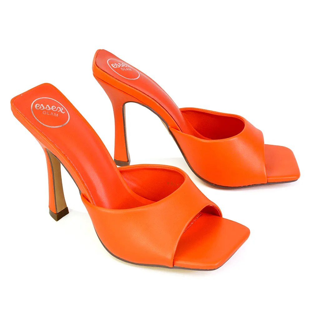 Carla Strappy Square Toe Stiletto High Heels Mule Sandals in Yellow