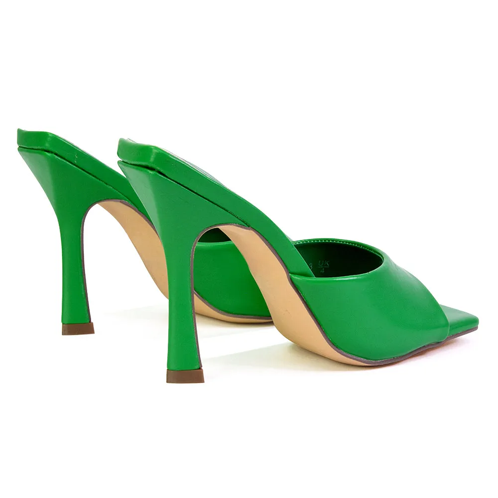 Carla Strappy Square Toe Stiletto High Heels Mule Sandals in Yellow