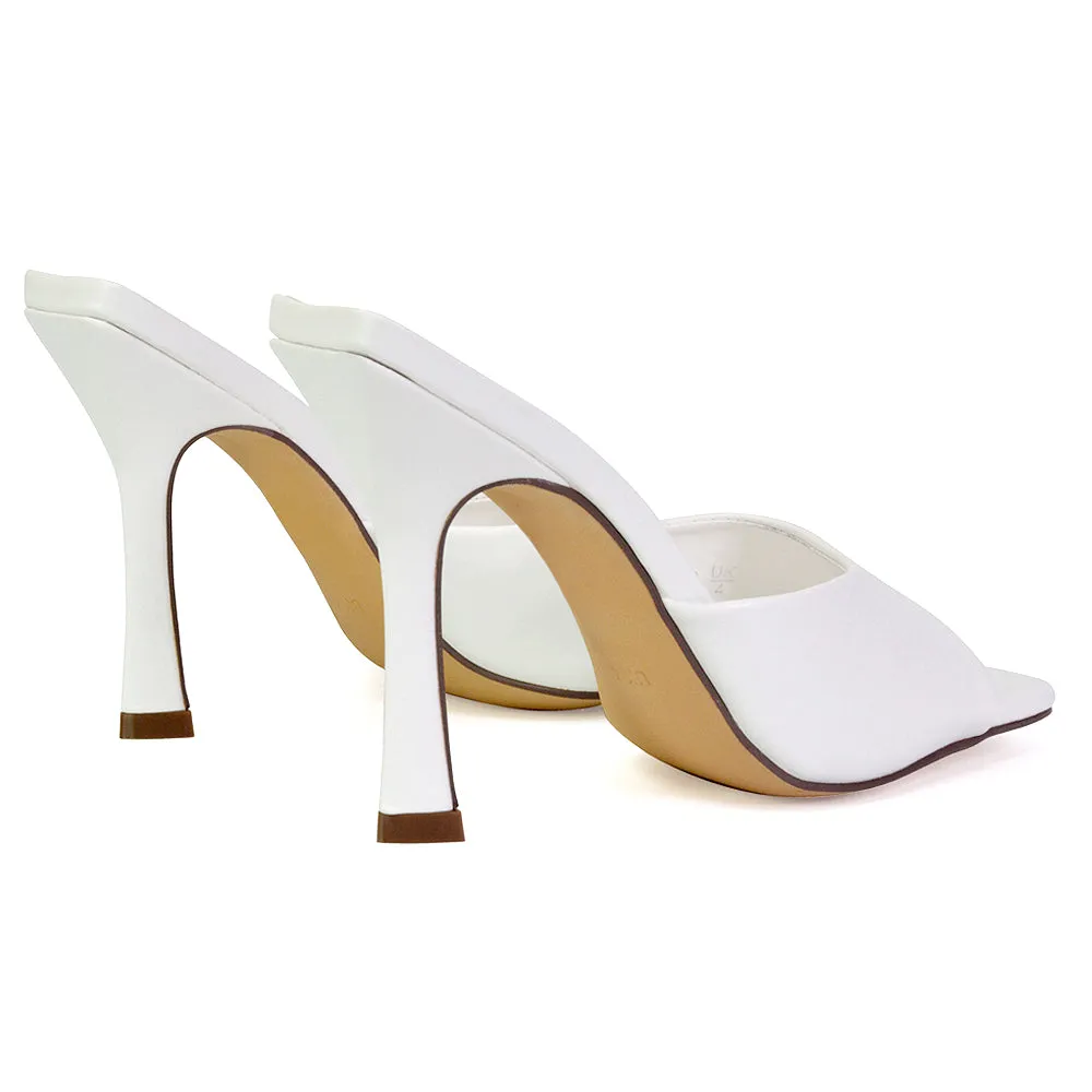 Carla Strappy Square Toe Stiletto High Heels Mule Sandals in Yellow