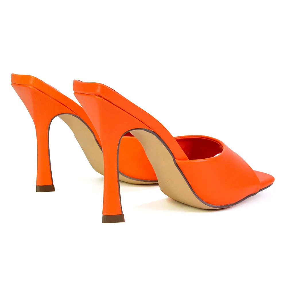 Carla Strappy Square Toe Stiletto High Heels Mule Sandals in Yellow