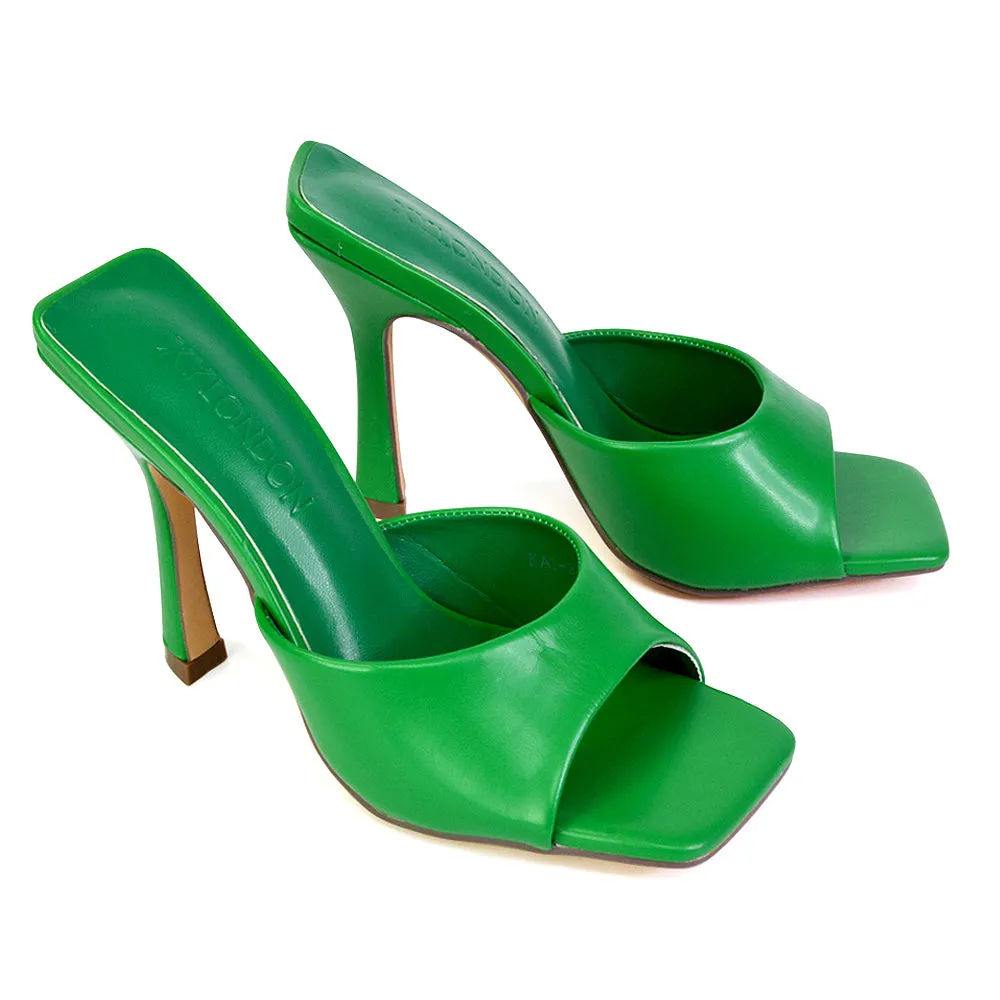 Carla Strappy Square Toe Stiletto High Heels Mule Sandals in Yellow