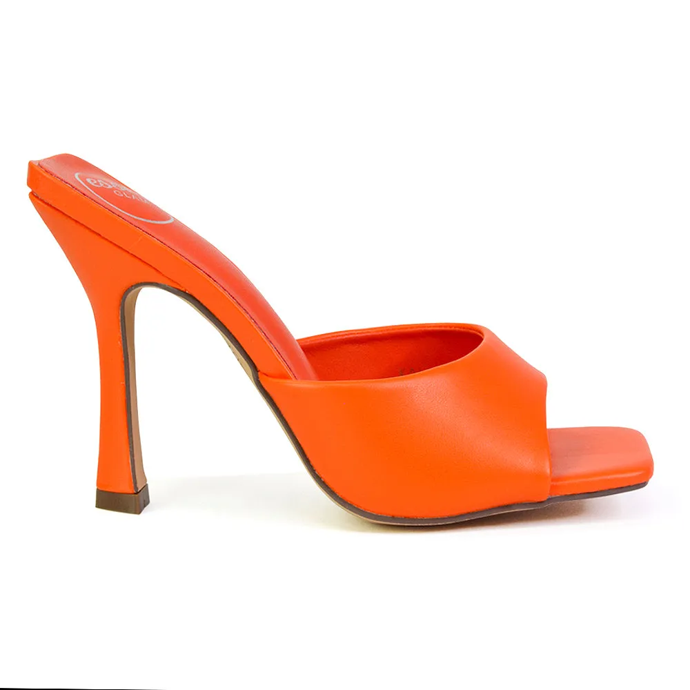 Carla Strappy Square Toe Stiletto High Heels Mule Sandals in Yellow