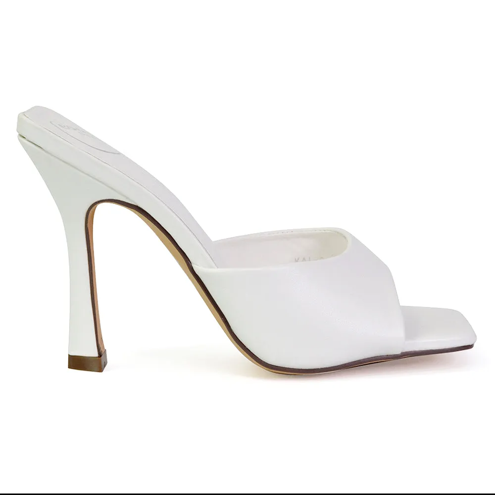 Carla Strappy Square Toe Stiletto High Heels Mule Sandals in Yellow