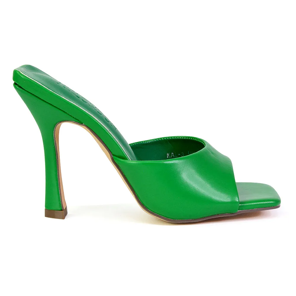 Carla Strappy Square Toe Stiletto High Heels Mule Sandals in Yellow