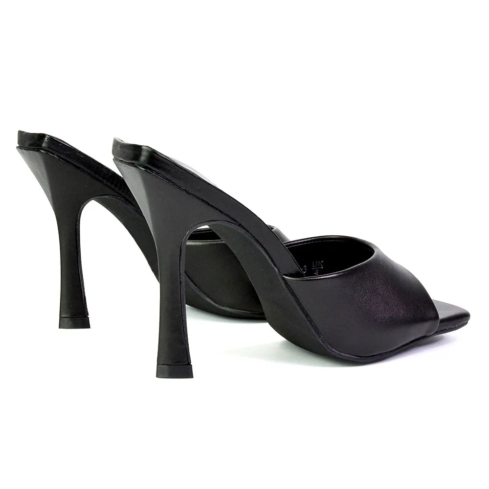 Carla Strappy Square Toe Stiletto High Heels Mule Sandals in Yellow