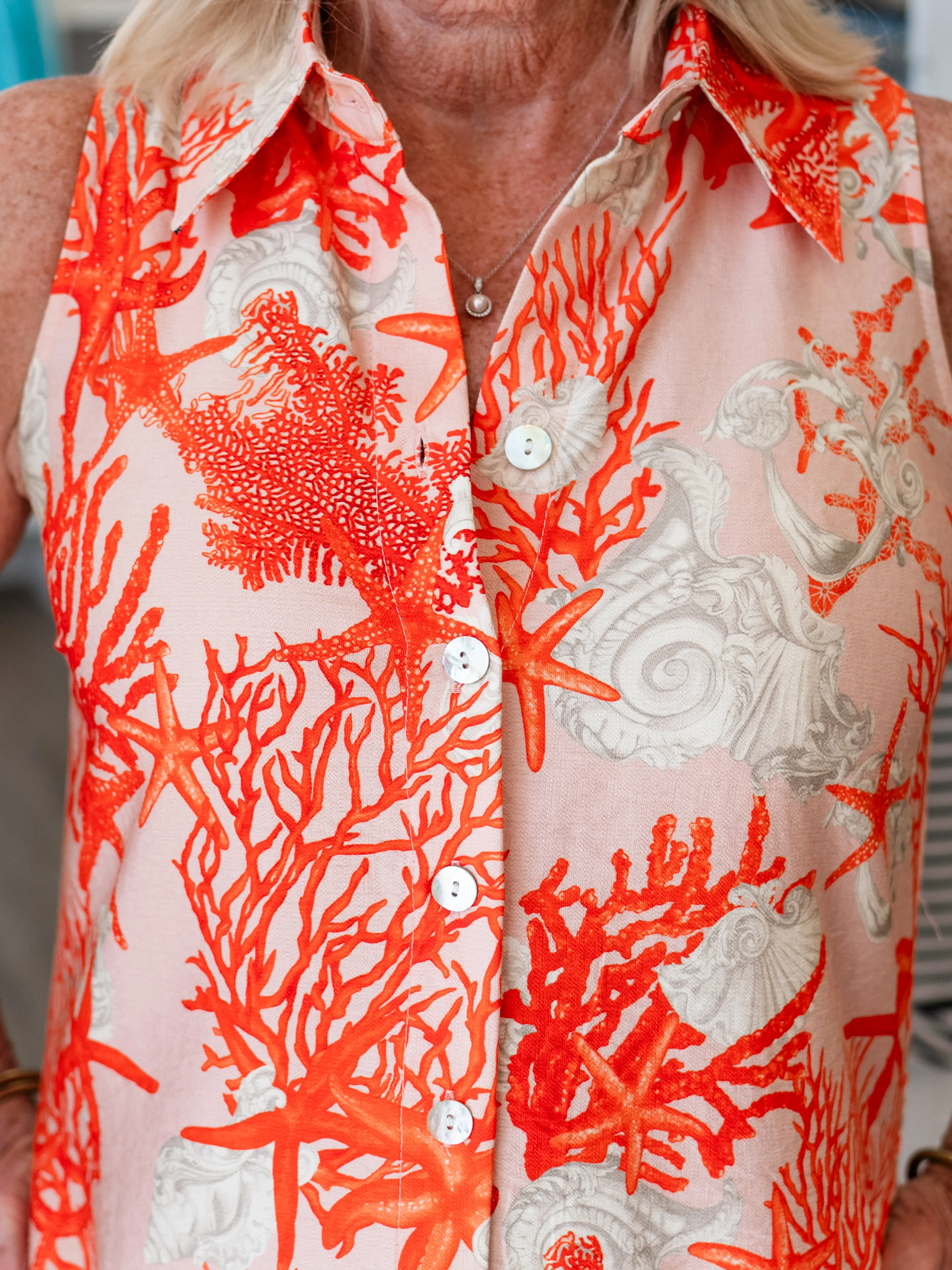 Coral Sleeveless Button Down Dress by Boho Chic