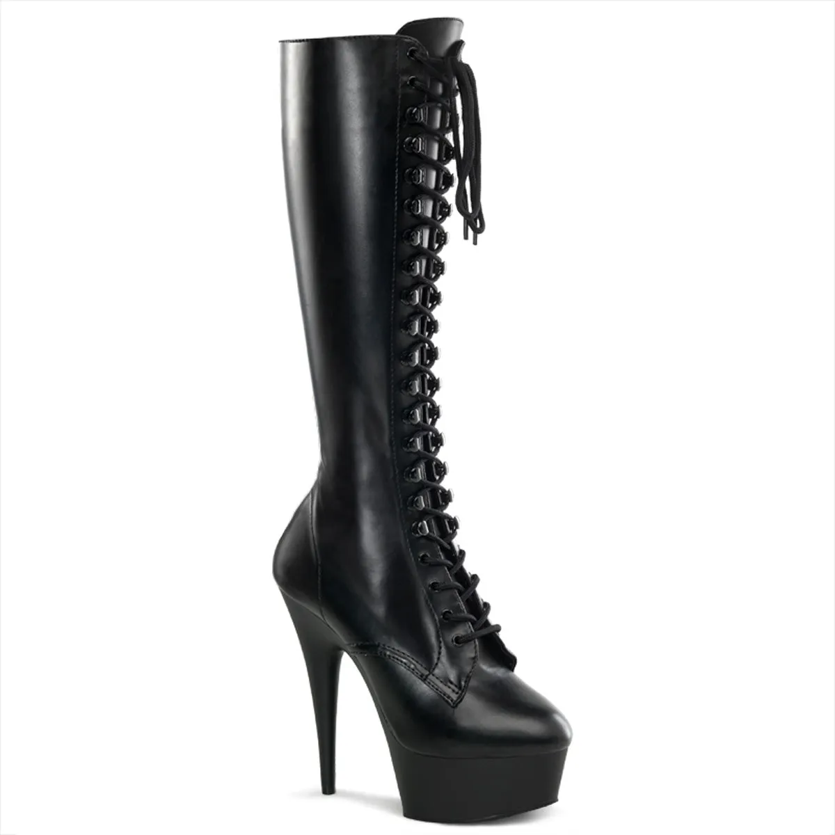 DELIGHT-2023 Pleaser Black Faux Leather Sexy Platform Shoes (Pole Dancing Heels)