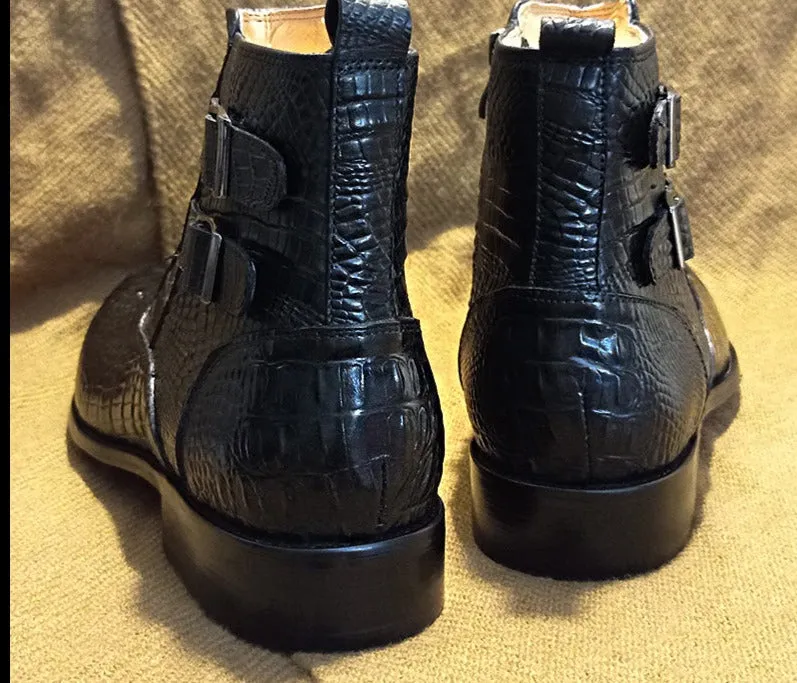 Double Buckle Genuine Leather Men's Chelsea Boots