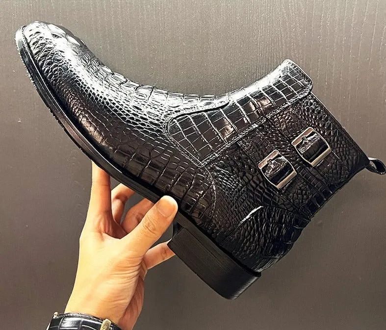 Double Buckle Genuine Leather Men's Chelsea Boots