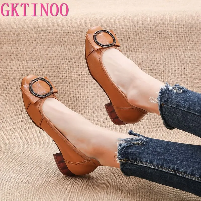 Elegant Cow Leather Women's Slip-On Shoes with Low Square Heel