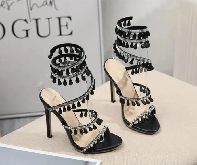 Embellished Around The Ankle Coil Heels