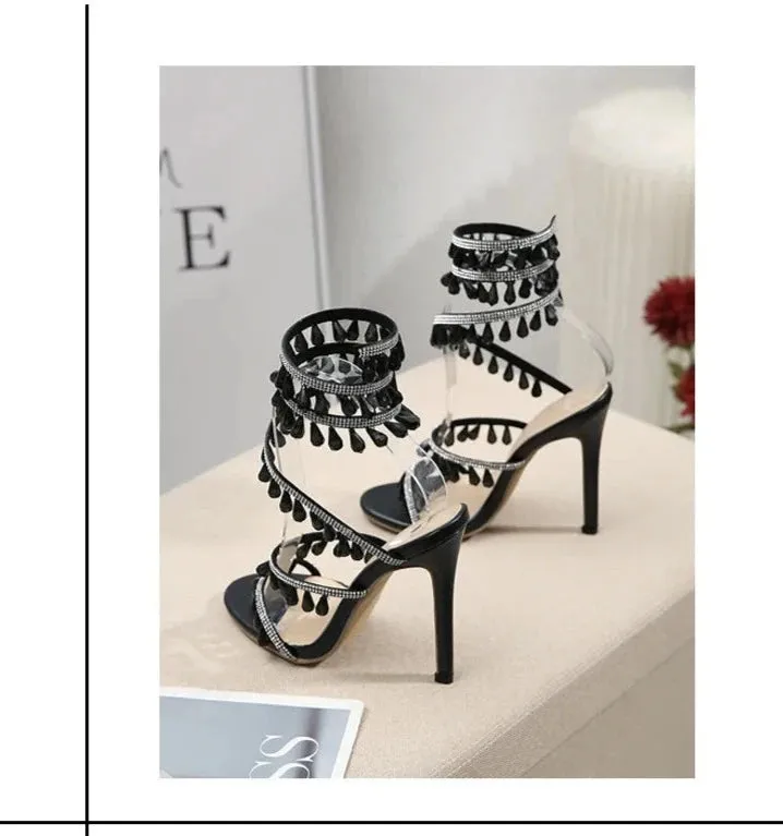 Embellished Around The Ankle Coil Heels