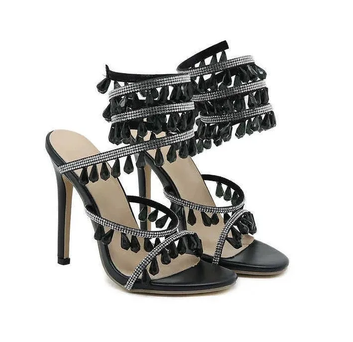 Embellished Around The Ankle Coil Heels