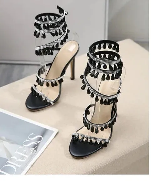 Embellished Around The Ankle Coil Heels