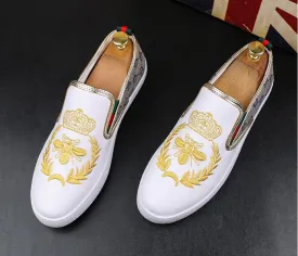 Fashion Suede Leather Embroidery Bess Loafers Mens Casual Printed Moccasins Shoes Slip On Man Party Driving Wedding Flats