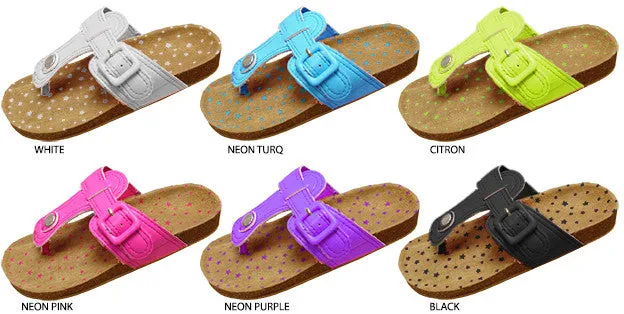 girls thing footbed sandals with matching buckle & printed stars on footbed Case of 36