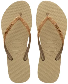 Havaianas Slim Glitter II In Sand Gold For Women