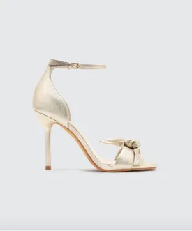 Helana Genuine Leather Bow Ankle Strap High Heels - Light Gold