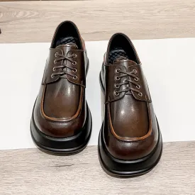 Hnzxzm The New Leather Leather Lace British Style Small Leather Shoes Loose Cake Thick Head Shoes Thick Bottom Single Shoes