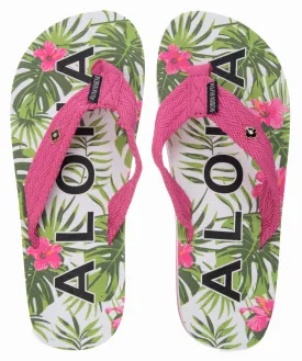 Island Bliss: Aloha Floral Delight in Every Step - Ladies' Flip Flops