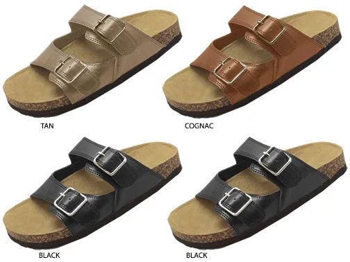 ladies footbed sandal with pu 2 strap upper Case of 24