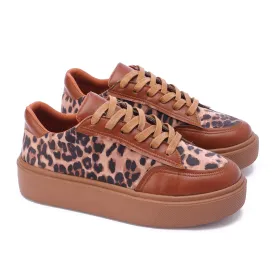 Leopard Fabric Leather Sole Sneaker-Camel