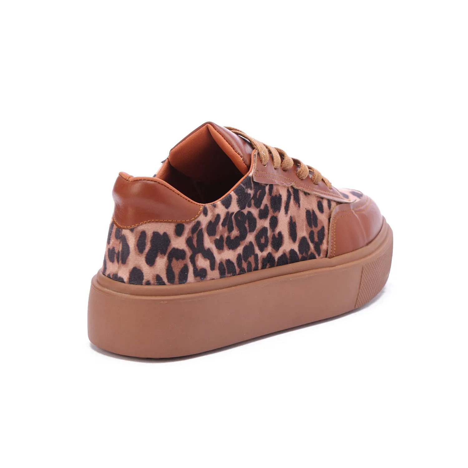 Leopard Fabric Leather Sole Sneaker-Camel