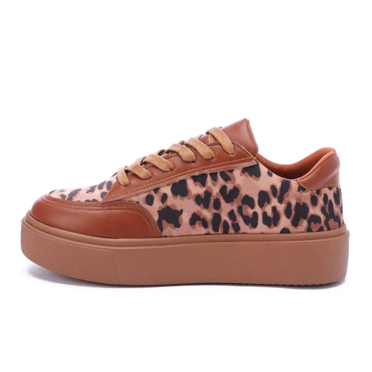 Leopard Fabric Leather Sole Sneaker-Camel