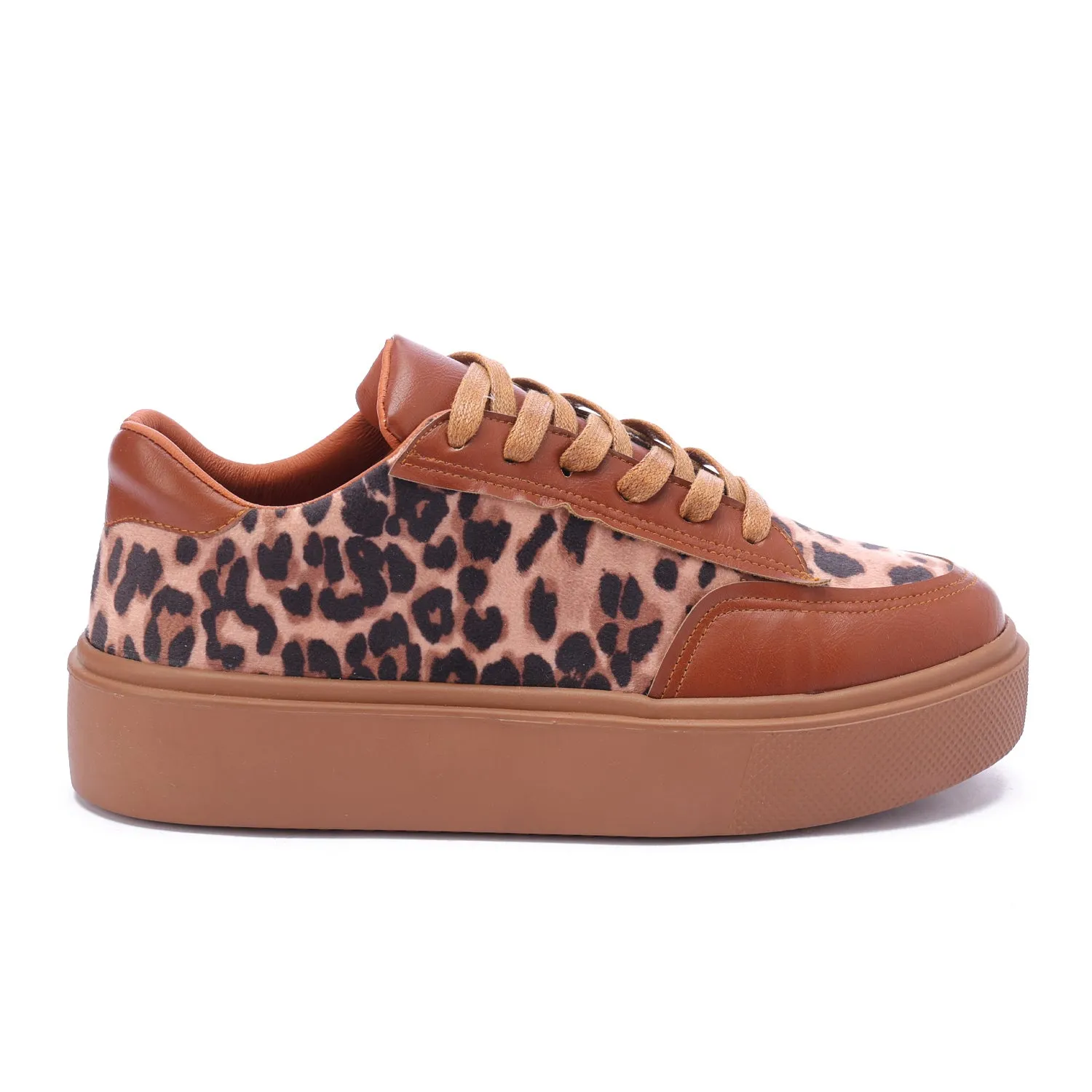 Leopard Fabric Leather Sole Sneaker-Camel
