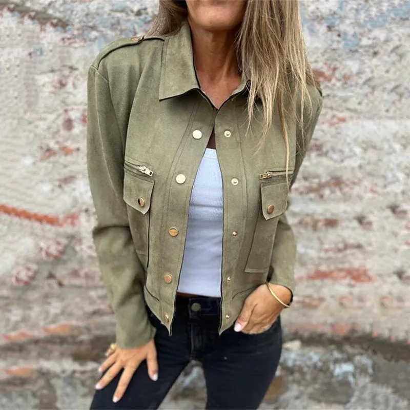 Limited Time 45% OFFWomen's Faux Suede Button-Down Utility Jacket
