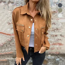 Limited Time 45% OFFWomen's Faux Suede Button-Down Utility Jacket
