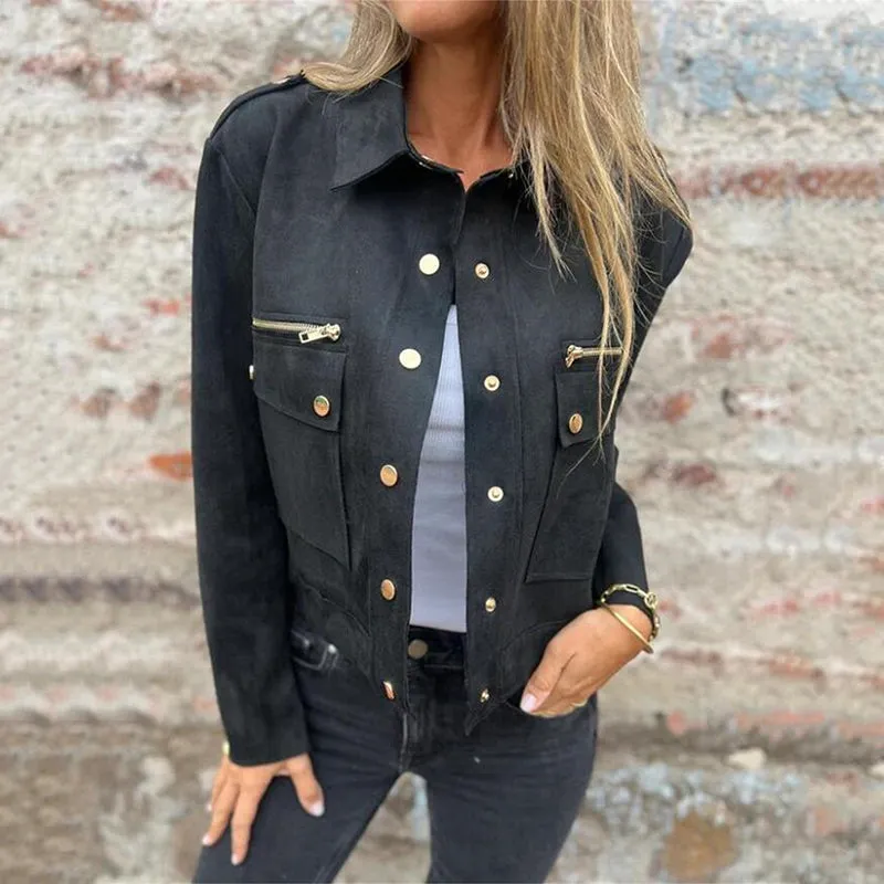 Limited Time 45% OFFWomen's Faux Suede Button-Down Utility Jacket