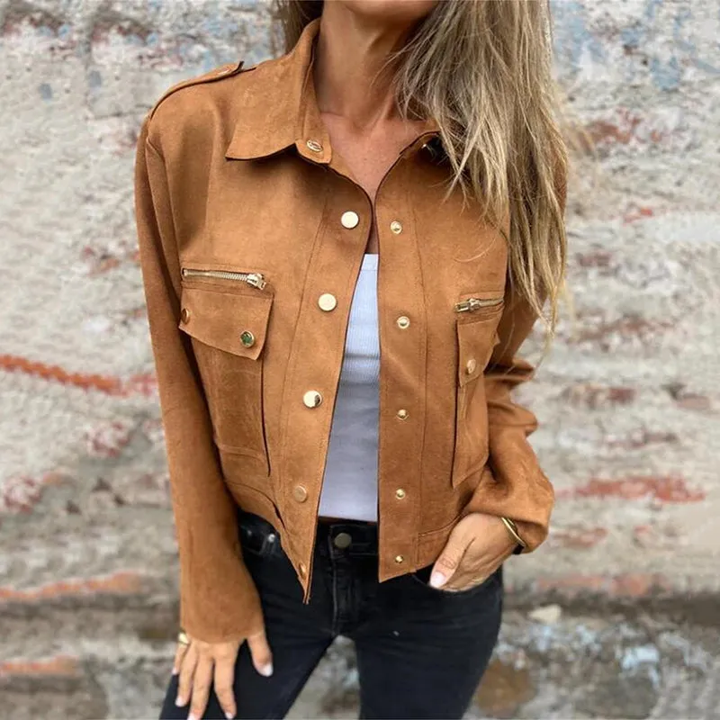 Limited Time 45% OFFWomen's Faux Suede Button-Down Utility Jacket