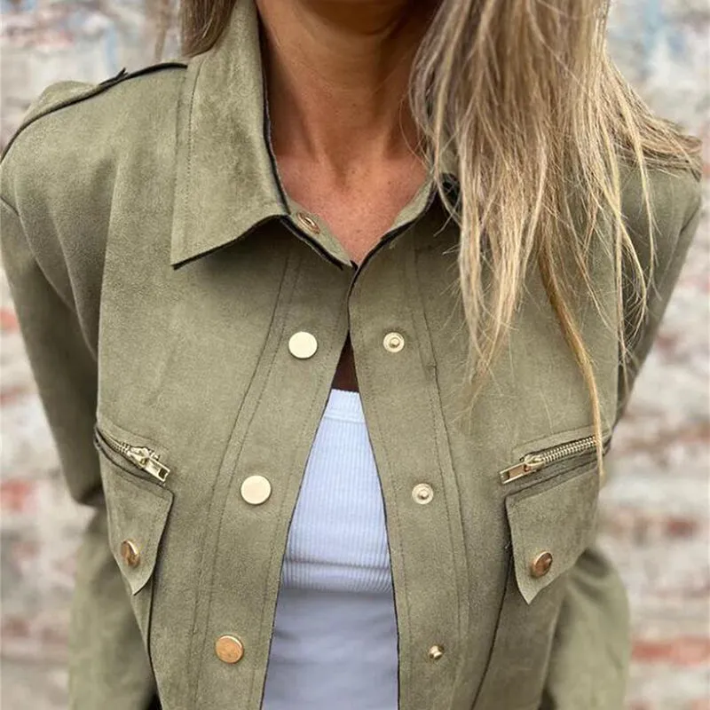 Limited Time 45% OFFWomen's Faux Suede Button-Down Utility Jacket