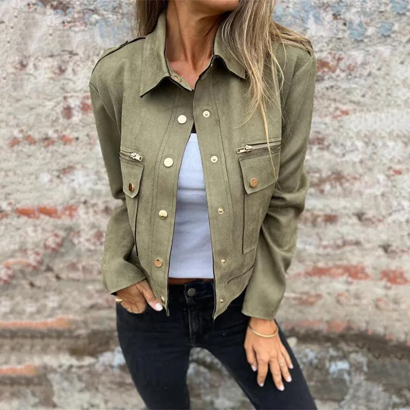 Limited Time 45% OFFWomen's Faux Suede Button-Down Utility Jacket