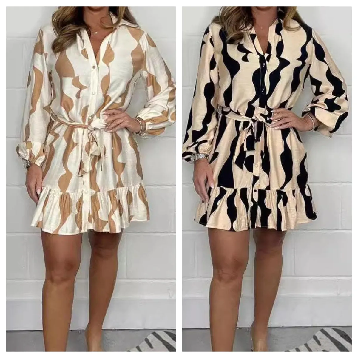 Limited Time Offer 50% OFFCasual Irregular Stripe Lapel Tie Waist Shirt Dress