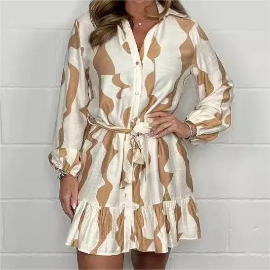 Limited Time Offer 50% OFFCasual Irregular Stripe Lapel Tie Waist Shirt Dress