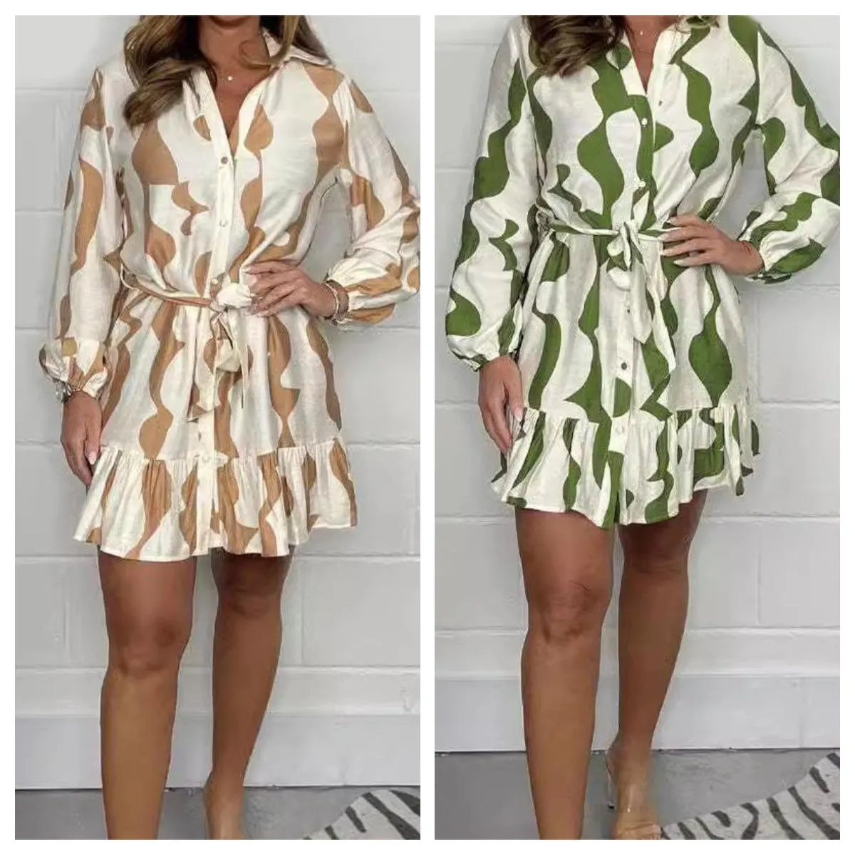Limited Time Offer 50% OFFCasual Irregular Stripe Lapel Tie Waist Shirt Dress