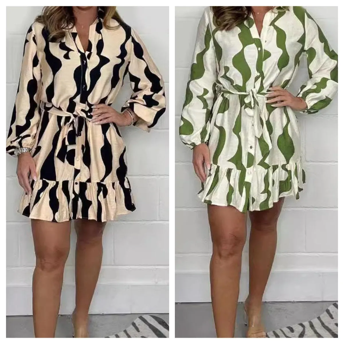 Limited Time Offer 50% OFFCasual Irregular Stripe Lapel Tie Waist Shirt Dress