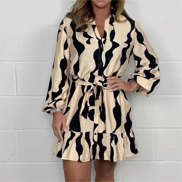 Limited Time Offer 50% OFFCasual Irregular Stripe Lapel Tie Waist Shirt Dress