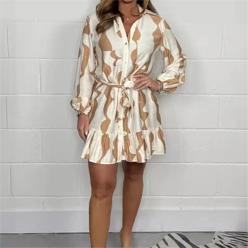Limited Time Offer 50% OFFCasual Irregular Stripe Lapel Tie Waist Shirt Dress