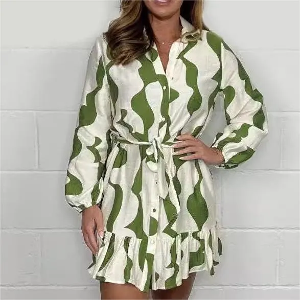 Limited Time Offer 50% OFFCasual Irregular Stripe Lapel Tie Waist Shirt Dress